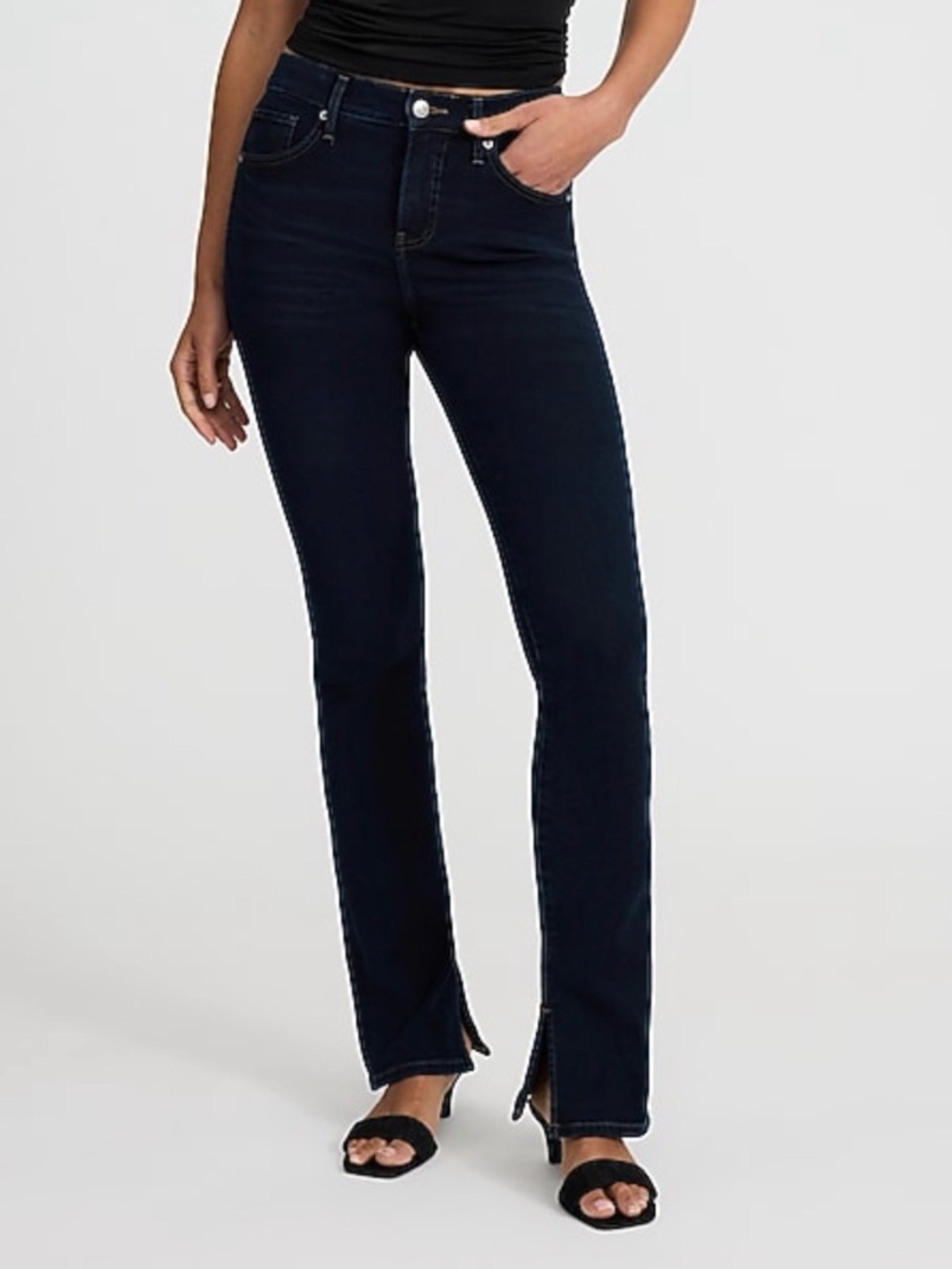 NWT Express Mid Rise Dark Wash Dark Blue Denim Straight Leg Jeans Size 0